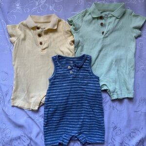 Little Me Polo and Romper Set - Cream, Green, and Blue